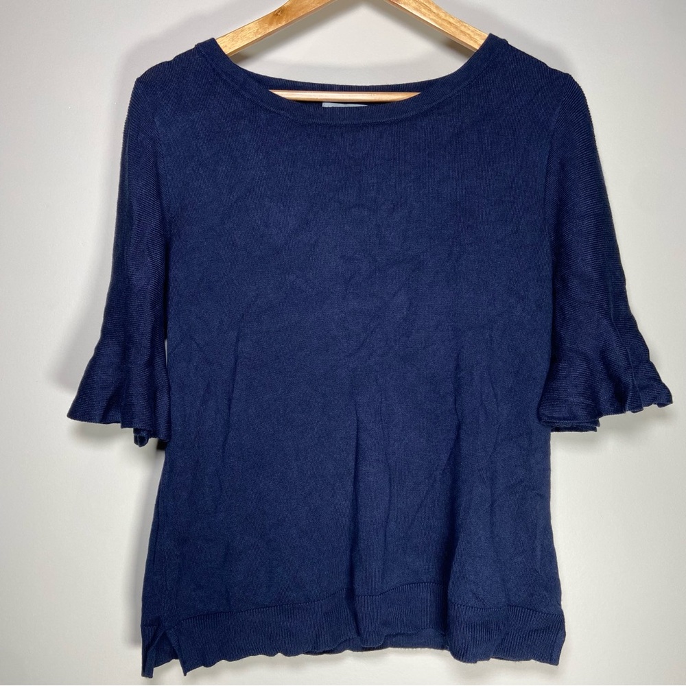 Joseph A Knit Top Blouse Quiet Luxury Business Work Office Chic Short Sleeve L